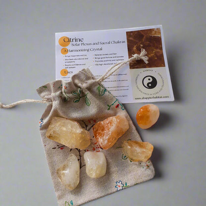 6 Citrine Crystals in Linen Pouch. - A Happier Habitat 