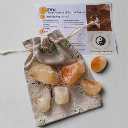 6 Citrine Crystals in Linen Pouch. - A Happier Habitat 